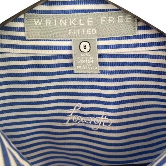 Foxcroft Blue and White Striped Wrinkle Free Button Up Shirt - Size 8 - Picture 4 of 4